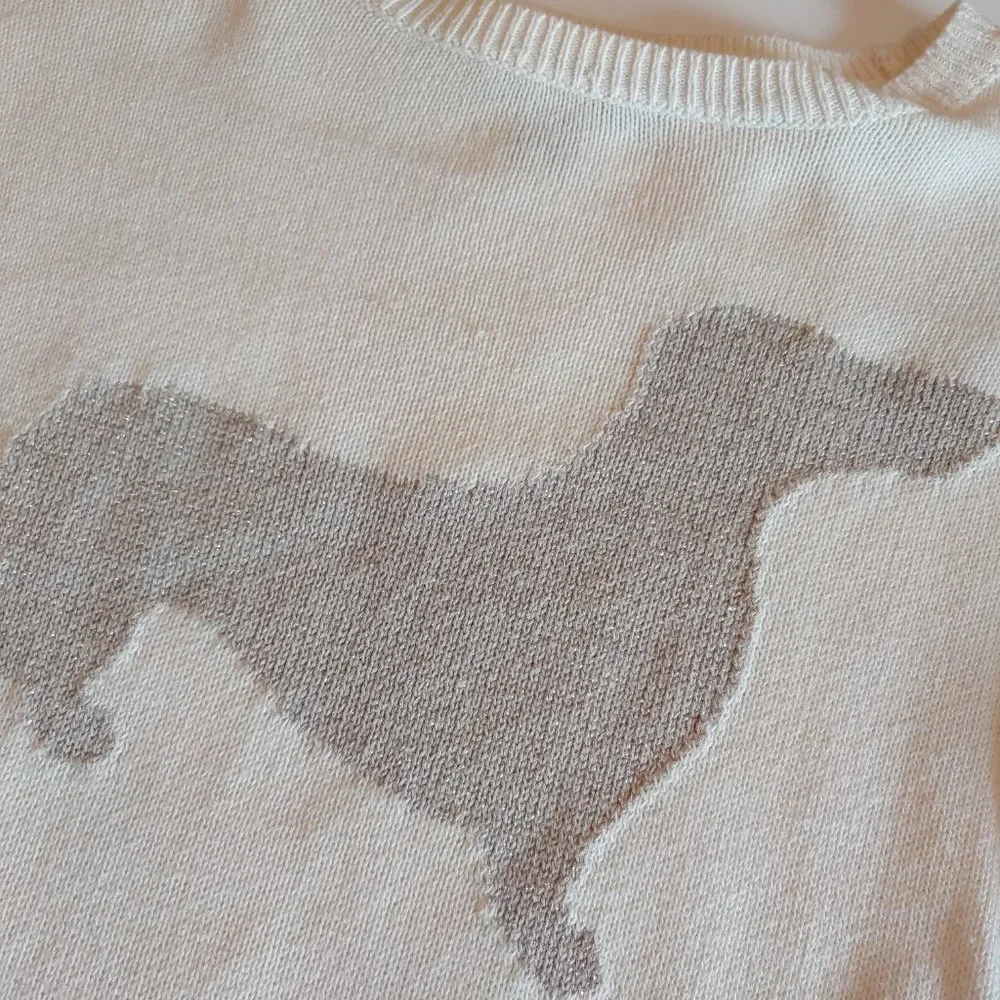 Gap Kids | Cream Pullover Sweater with Knitted In Platinum Sparkle Dachshund | L